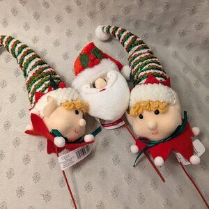 New! Set of 3 Cloth Santa and Elf Picks